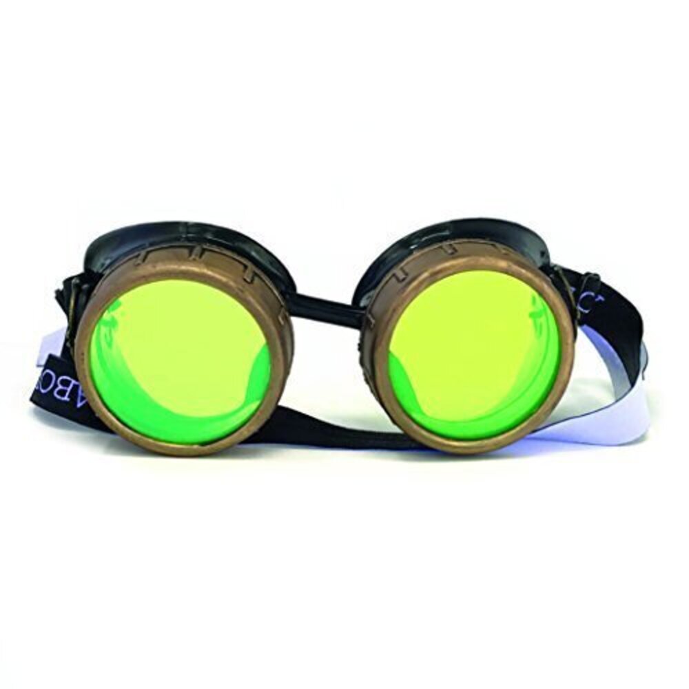 3066 Steampunk Victorian Style Goggles with Compass Design and Neon Green
